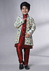 Digital Printed Art Silk Sherwani in Maroon