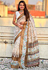 Digital Printed Chanderi Silk Saree in Beige