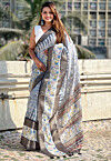 Digital Printed Chanderi Silk Saree in Grey