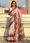 Digital Printed Chanderi Silk Saree in Peach