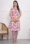 Digital Printed Chanderi Silk Straight Kurta Set in Off White