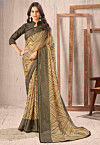 Digital Printed Chiffon Brasso Saree in Beige