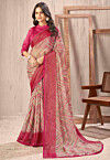 Digital Printed Chiffon Brasso Saree in Beige