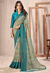 Digital Printed Chiffon Brasso Saree in Beige