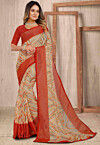 Digital Printed Chiffon Brasso Saree in Cream