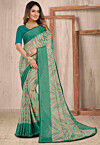 Digital Printed Chiffon Brasso Saree in Cream