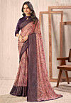 Digital Printed Chiffon Brasso Saree in Peach