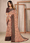 Digital Printed Chiffon Brasso Saree in Peach