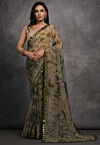 Solid Color Chiffon Shimmer Saree in Teal Blue