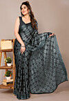 Digital Printed Chiffon Saree in Black