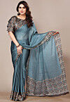 Digital Printed Chiffon Saree in Blue