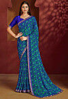Digital Printed Chiffon Saree in Blue
