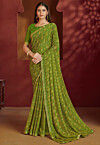 Digital Printed Chiffon Saree in Green
