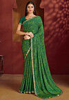 Digital Printed Chiffon Saree in Green