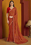 Digital Printed Chiffon Saree in Maroon