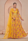 Digital Printed Chinon Chiffon Abaya Style Suit in Mustard