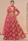 Digital Printed Chinon Chiffon Abaya Style Suit in Pink