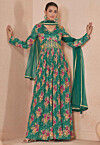 Digital Printed Chinon Chiffon Abaya Style Suit in Teal Green