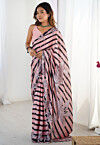 Digital Printed Chinon Chiffon Scalloped Saree in Peach