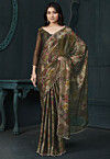 Digital Printed Chinon Chiffon Shimmer Saree in Olive Green