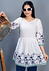 Digital Printed Cotton A Line Kurti in Off White