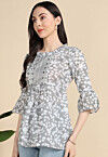 Digital Printed Cotton A Line Kurti in Grey