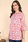 Digital Printed Cotton A Line Kurti in Peach