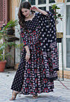 Digital Printed Cotton Pakistani Suit in Black