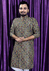 Digital Printed Cotton Kurta in Navy Blue