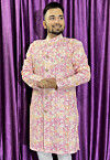Digital Printed Cotton Kurta in Pink and Orange