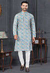 Digital Printed Cotton Kurta Set in Blue