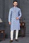 Digital Printed Cotton Kurta Set in Blue