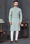 Digital Printed Cotton Kurta Set in Green