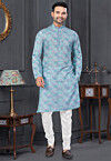 Digital Printed Cotton Kurta Set in Light Blue