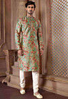 Digital Printed Cotton Kurta Set in Light Green