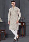 Digital Printed Cotton Kurta Set in Off White
