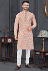 Digital Printed Cotton Kurta Set in Orange