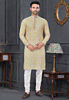Digital Printed Cotton Kurta Set in Yellow