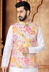 Digital Printed Cotton Nehru Jacket in Grey