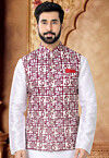Digital Printed Cotton Nehru Jacket in Magenta
