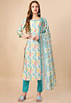 Digital Printed Cotton Pakistani Suit in Cream