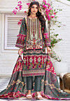 Digital Printed Cotton Pakistani Suit in Grey