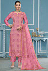 Digital Printed Cotton Pakistani Suit in Pink