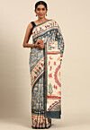 Warli Printed Cotton Saree in Dusty Blue