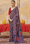 Digital Printed Cotton Saree in Dusty Blue