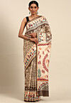 Warli Printed Cotton Saree in Fawn