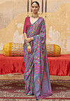 Digital Printed Cotton Saree in Grey