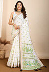 Digital Printed Cotton Saree in Off White