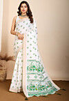 Digital Printed Cotton Saree in Off White