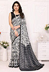 Digital Printed Cotton Saree in Off White